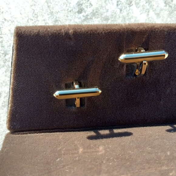 Swank Grand Prix TIGERS EYE Cufflinks Rectangular Gold Bars Original Vel… - Picture 7 of 15